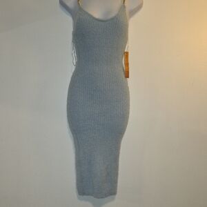 Almost Famous Fuzzy Knit Slip Midi Dress in Light Blue